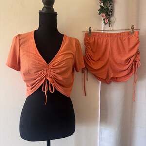 Orange Ruched Cropped Top